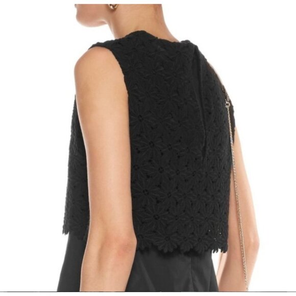 See by Chloe Daisy Crochet Overlay Black Dress Retro A-Line Floral 38 Medium - Picture 3 of 16